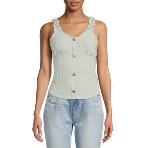 No Boundaries Juniors Mint Green Rib Button Front Tank Top Size Small (3/5) 🐈